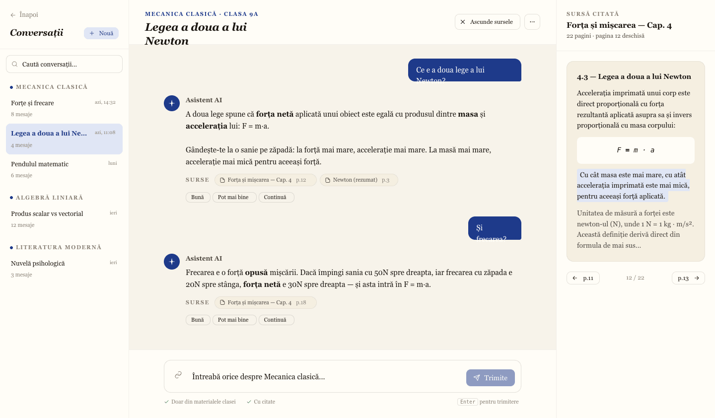 Conversație elev cu asistentul AI